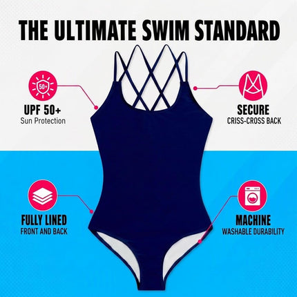 Kanu Surf Girls' Reese UPF 50 Beach Sport Criss-Cross One Piece Swimsuit, Solid Navy, 10