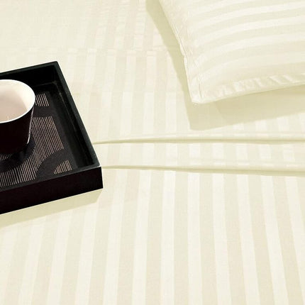 Elegant Comfort Luxury Soft Bed Sheets Dobby Stripe 1500 Thread Count Percale Egyptian Quality Softness Wrinkle and Fade Resistant (6-Piece) Bedding Set, Queen, Linen Cream