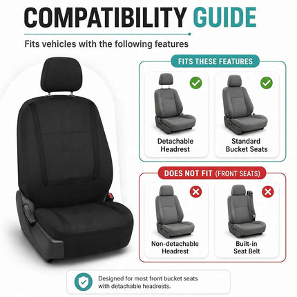 FH Group Car Seat Covers Front Set in Cloth for Low Back Car Seats with Removable Headrest, Universal Fit, Automotive Washable for SUV, Sedan, Van Black