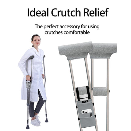 SPRING SEAON Crutches Padding & Crutch Bag (5 PCS) - Crutch Pads for Armpits and Hand Grips Water-Resistant Pouch for Crutches Crutch Cushions Crutches Accessories for Kids, Men, Women Modena Gray