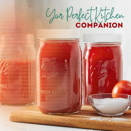 Wide Mouth Mason Jars 32 oz – 2 Pack Quart Size Jars with Airtight Lids and Bands & White Plastic Lid, Ideal for Meal Prep, Canning, Fermenting and DIY Projects, Microwave & Dishwasher Safe.