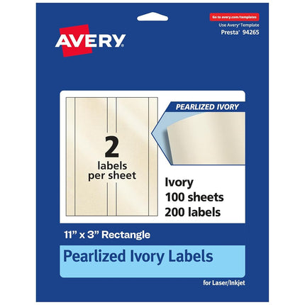 Avery Pearlized Ivory Rectangle Labels, 11" x 3", 200 Pearlized Ivory Labels, Laser/Inkjet Printable Labels
