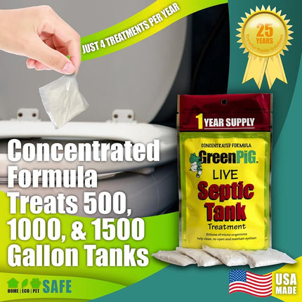 GreenPig Solutions 52 Concentrated Formula Live Septic Tank Treatment, 1 Year Supply