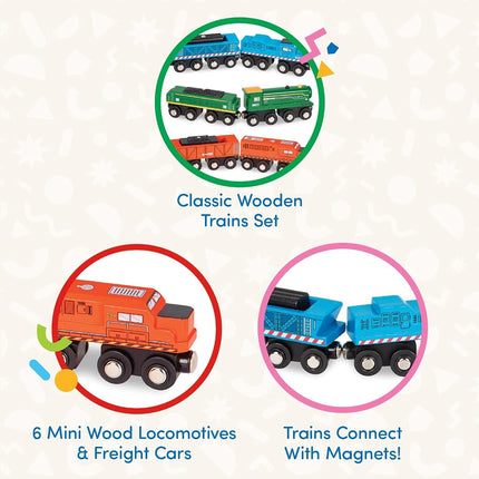 Battat Classic Trains Wooden Train Cars, Magnetic 6-Piece Set, Vehicles