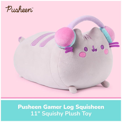GUND Pusheen Gamer Squisheen Plush, Squishy Toy, Collectible Plush Toy, Gaming Decor, Stuffed Animal for Ages 8 and Up, Gray, 11”