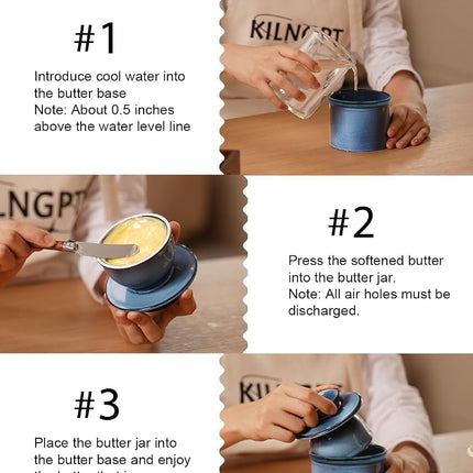 KilnGPT - French Butter Dish, Butter Crock for Counter with Water Line, Ceramic Butter Keeper for Spreadable Butter - Chrismas Gift Home Kitchen Decor - Reactive Glaze Collection - Ocean Blue