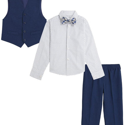 Van Heusen Boys' Adaptive 4-Piece Formal Suit Set, Vest, Pants, Collared Dress Shirt, and Bow Tie with Velcro Closure, Blue Jean, 6