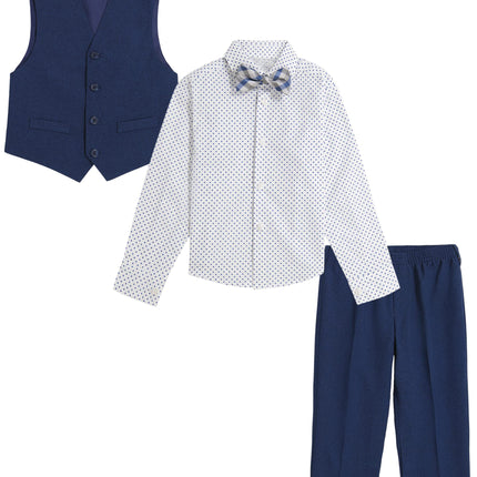 Van Heusen Boys' Adaptive 4-Piece Formal Suit Set, Vest, Pants, Collared Dress Shirt, and Bow Tie with Velcro Closure, Blue Jean, 3T