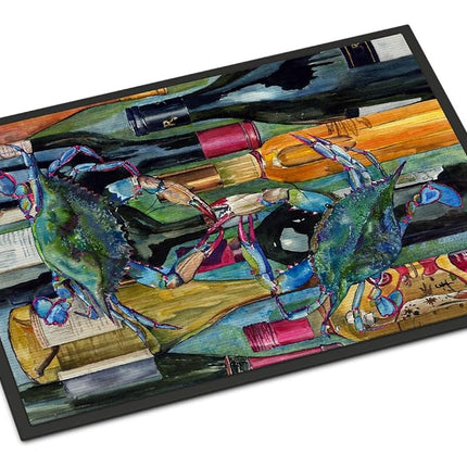 Caroline's Treasures Blue Crabby Wine Bottles Indoor or Outdoor Mat, 18" x 27", Multicolor
