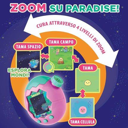 Bandai - Tamagotchi Paradise Water - Virtual Pet to Wind Up - Tamagotchi Interactive Toy in German, Zoom Rotary Wheel - Water Model in Blue - Toy for Children from 6 Years - 43422