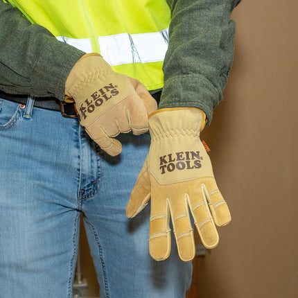 Klein Tools 60609 Work Gloves, Multifunctional Premium Leather Gloves, Wear-Resistant, Heavy Duty Wire Drawing Gloves, XL