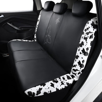 Flying Banner Butterfly car seat Covers ful Set Fashion Universal Lady Woman Female Rear Bench Split Colorized (Full Set - Faux Leather, Cow Print)