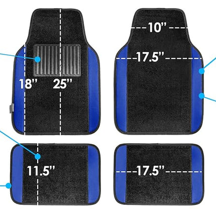 FH GROUP FH-FB050115 + F14407 Full Set Flat Cloth Car Seat Covers with Premium Carpet Floor Mats, Blue / Black- Fit Most Car, Truck, Suv, or Van