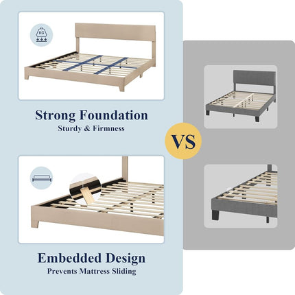 Allewie King Size Bed Frame with Adjustable Headboard, Upholstered Platform Bed with Wood Slats, Heavy Duty Mattress Foundation, No Box Spring Needed, Noise-Free, Easy Assembly, Dark Grey
