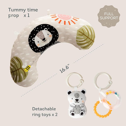 Taf Toys Ergonomic Tummy Time Pillow with Teether and Rattle - Soft and Supportive Baby Prop Pillow for Enhanced Motor Skills Development