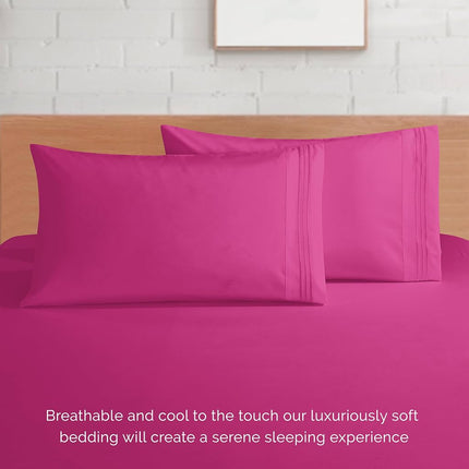 Elegant Comfort Luxurious 1500 Premium Hotel Quality Microfiber 4-Piece Sheet Set, 18-24 Inches Deep - Extra Deep Pocket Sheets - Ultra Soft 4PC Deep Pocket Sheets, King, Hot Pink