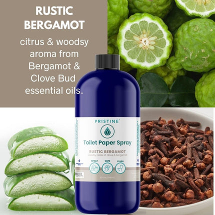 PRISTINE Toilet Paper Spray, As Seen on Shark Tank, Flushable Wipe Alternative, Personal Cleansing Bathroom Spray for Regular Toilet Tissue, Bidet Alternative, Made in USA, Rustic Bergamot, 32oz