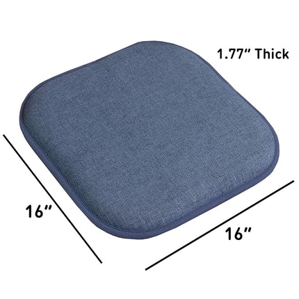 Sweet Home Collection Chair Cushion Memory Foam Pads Honeycomb Pattern Slip Non Skid Rubber Back Rounded Square 16" x 16" Seat Cover, Alexis Denim - 4 Pack