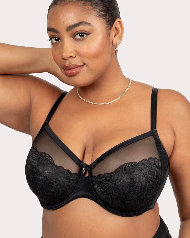 Soutien-gorge à armatures Curvy Couture Luxe Lace pour femmes grandes tailles, Noir, 34E