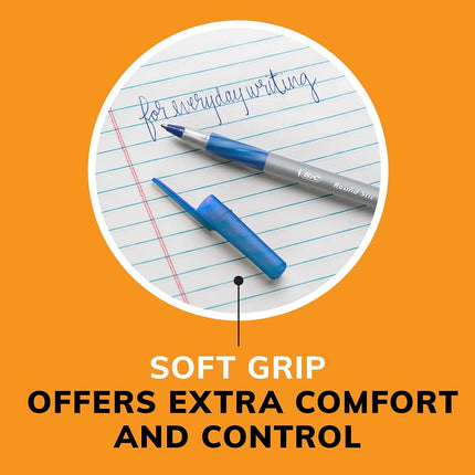 BIC Round Stic Grip Xtra Comfort Ball Pen, Medium Point (1.2 mm), Blue, 12-Count