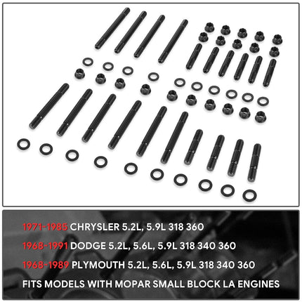 DNA MOTORING Front 12-Point Cylinder Head Studs Compatible with Chrysler 5.2L, 5.9L 318 360 71-85/Dodge 5.2L, 5.6L, 5.9L 318 340 360 68-91/Plymouth 5.2L, 5.6L, 5.9L 318 340 360 68-89, LEPOW-116
