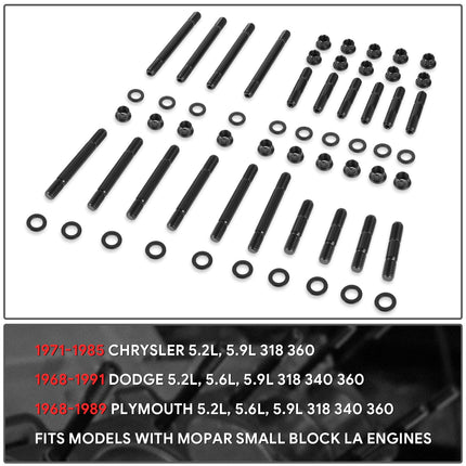 Espárragos de culata de 12 puntas DNA MOTORING delanteros compatibles con Chrysler 5.2L, 5.9L 318 360 71-85/Dodge 5.2L, 5.6L, 5.9L 318 340 360 68-91/Plymouth 5.2L, 5.6L, 5.9L 318 340 360 68-89, LEPOW-116