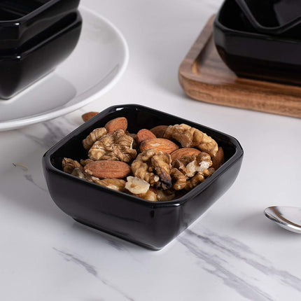 Delling Square Porcelain Ramekins - Oven Safe, Set of 6 Black, Perfect for Creme Brulee & Souffle