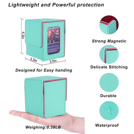 AFIING MTG Deck Box for Commander Display,Card Deck Case Fits 100 Double Sleeved Cards, Magic Commander TCG Card Storage Box with 2 Dividers,Dice Bag and 1 Toploader(Green Rose pink)