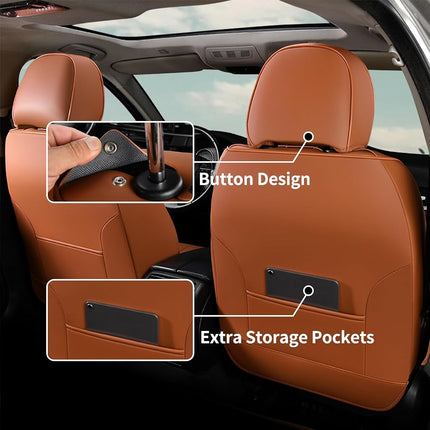 FLORICH Fundas de asiento, juego completo de fundas de asiento marrones, impermeables, cojín de asiento de cuero para automóvil, protector de asiento de automóvil, ajuste universal para la mayoría de automóviles, camiones, SUV, marrón y negro