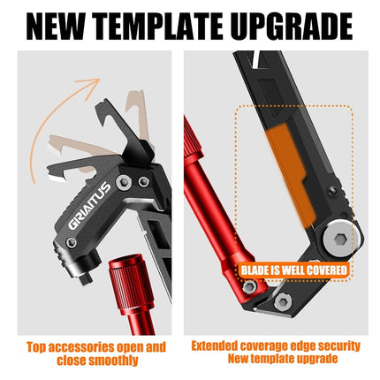 Carabiner Multitool 8-in-1 EDC Carabiners Pocket Knife, Serrated Knife, Rope Cutter, Screwdriver, Can Bottle Opener, Ruler, Survival Gear for Camping Climbing(Red)