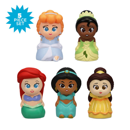 Disney Princess - Set de 5 juguetes de baño con chorros y cubo organizador - Juguetes de baño para bebés y niños pequeños - Incluye cubo organizador - Guarda los juguetes de agua para la hora del baño