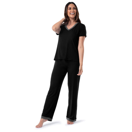 Fruit of the Loom Women's Plus Size Short Sleeve Tee and Pant 2 Piece Sleep Set, Black, 4X