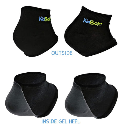 Sangle de talon en gel KidSole pour enfants souffrant de sensibilité du talon due à la maladie de Sever ou à la fasciite plantaire. (Noir) (Tailles adolescent 6-8, Noir)
