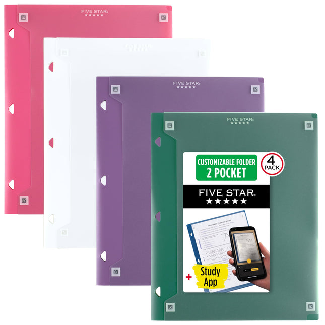 Five Star 2 Pocket Folder, 4 Pack, Customizable Co