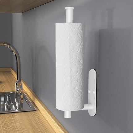 VAEHOLD Self Adhesive Paper Towel Holder Under Cabinet Mount, Wall Mounted Paper Towel Roll Holder for Kitchen, Bathroom, Wall - SUS304 Stainless Steel (White)