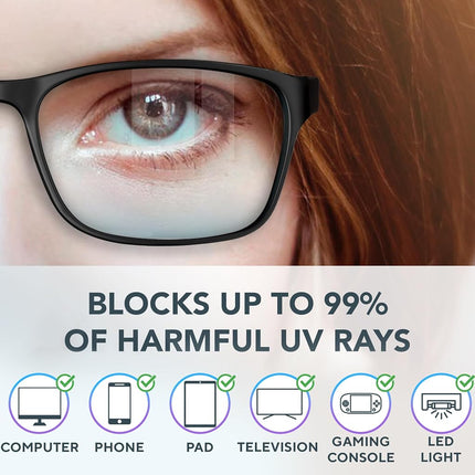 Stylish Blue Light Blocking Glasses for Women or Men - Ease Computer and Digital Eye Strain, Dry Eyes, Headaches and Blurry Vision - Instantly Blocks Glare from Computers and Phone Screens w/Case