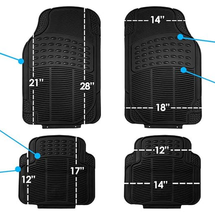 FH Group Automotive Floor Mats Black Universal Fit Heavy Duty Rubber for All Weather Protection fits Most Cars, SUVs, and Trucks, 4 Piece (Full Set Trimmable) F11305BLACK