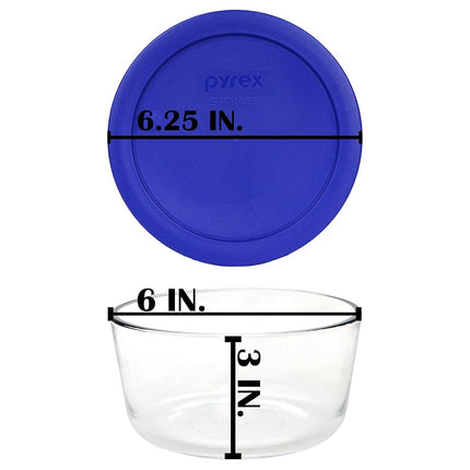 Pyrex Storage 4 Cup Round Dish, Clear with Blue Lid, Pack of 4 Containers