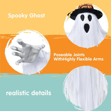 JOYIN 3 Pack 24.8" Hanging Ghost Decorations, Halloween White Ghost with Hats for Haunted House Graveyard Scene, Spooky Indoor and Outdoor Decor