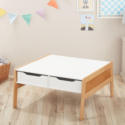 Melissa & Doug Wooden Art and Activity Table with 4 Wooden Bins - Light Woodgrain/White