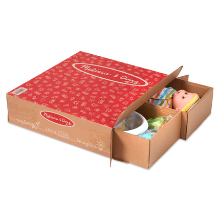 Melissa & Doug Mine to Love - Juego de lujo para el cuidado del bebé, 48 piezas, muñeca y accesorios (Embalaje sin frustraciones)