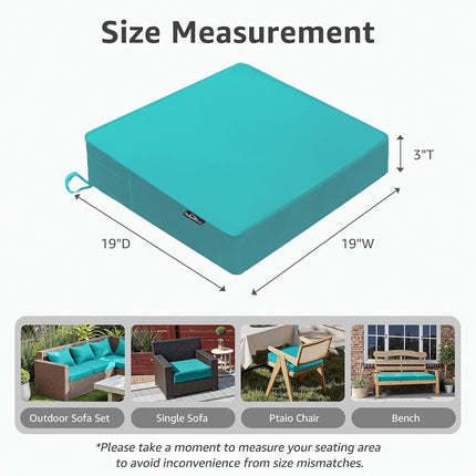 PatioGlow Outdoor Chair Cushions 19 x 19 x 3 Inch, Waterproof & Fade Resistant Patio Seat Cushion for Furniture with Handle and Ties, Thick Seating Pads for Outside Sofa Couch Set of 2, Teal