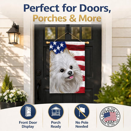 Caroline's Treasures CK6581CHF Japanese Spitz American Flag Flag Canvas House Size, Large, multicolor