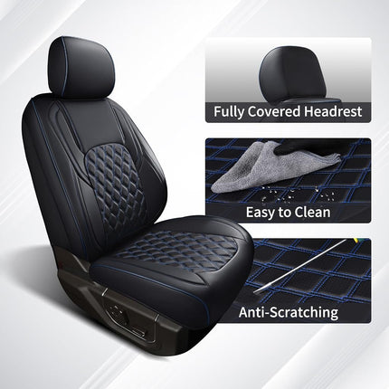 Huidasource Tacoma Seat Covers Full Set, Full Coverage Waterproof Leather Truck Seat Protector, Front&Rear Cushion Cover Custom Fit for Toyota Tacoma 2016-2023 Double/Crew Cab(Full Set/Black&Blue)