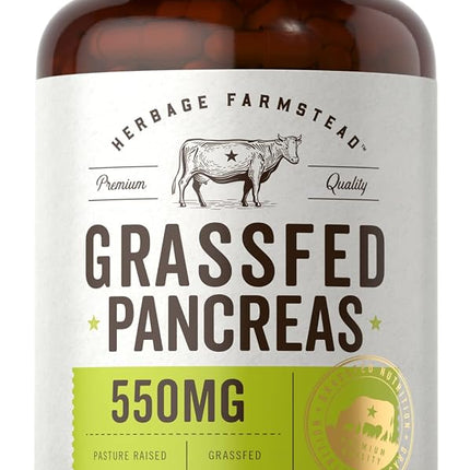 Grass Fed Beef Pancreas 550mg | 200 Capsules | Des