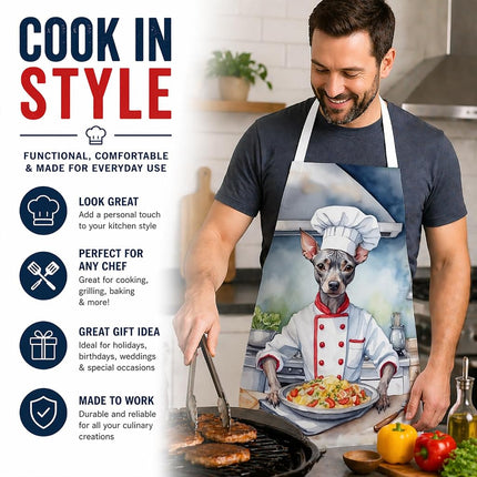 Caroline's Treasures American Hairless Terrier The Chef Apron Cooking Kitchen Server Baking Crafts Gardening for Adult Women Men, Unisex, Large, Multicolor