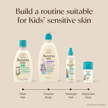 Aveeno Kids Sensitive Skin Face & Body Wash with Oat Extract, Gently Cleans Dirt & Germs without Drying, Tear-Resistant & Suitable for All Skin Tones, Hypoallergenic, 45 ml
