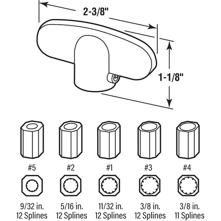 Prime-Line Products H 3885 Prime Line T Style Universal Spline Operator Tee Handle, Die Cast Zinc, Aluminum