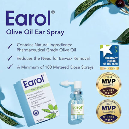 Earol Olive Oil Ear Wax Removal Spray, Clinically Proven, Reduces Need for Syringing, Metered Dose, 1 Pack of 10ml Oil Spray Bottle