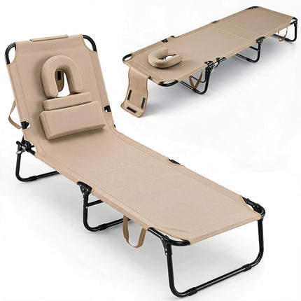 GYMAX Tanning Chair, 330lbs Beach Lounge Chair wit